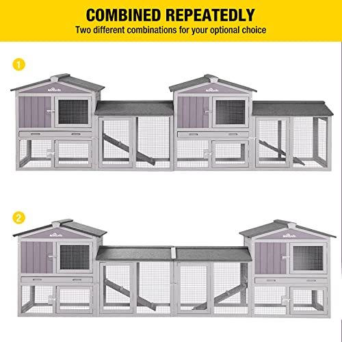 Rabbit Hutch Chicken Coop Bunny Cage Duck House with Run Waterproof Roof Plastic Tray L115