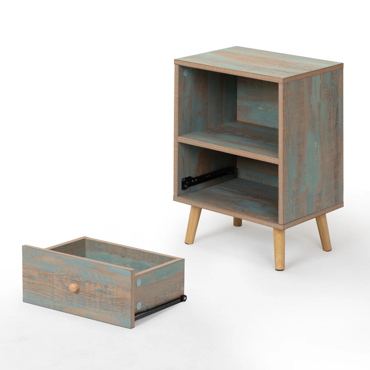 Set of 2 Wooden Nightstand with Drawer and Shelf P987