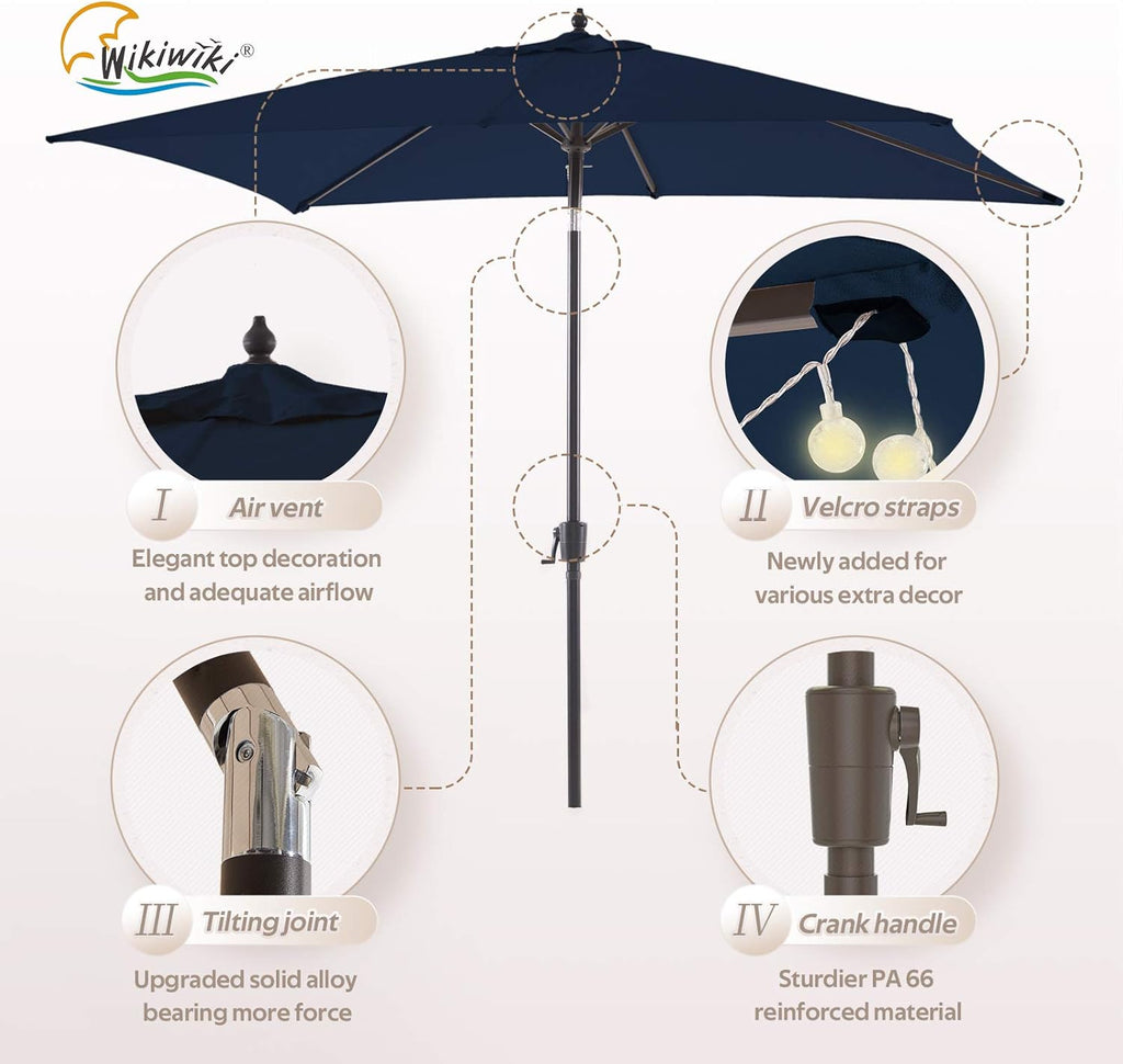 Olefin Rectangular Market Umbrella with Push Button Tilt S84917