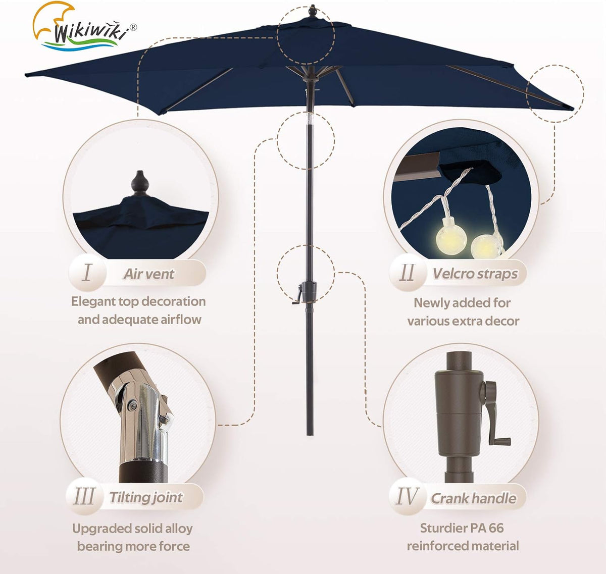 Olefin Rectangular Market Umbrella with Push Button Tilt S84917