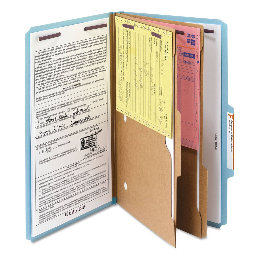Blue 6-Section Pressboard Classification Folders with 2 Dividers, Legal, 10/bx N769