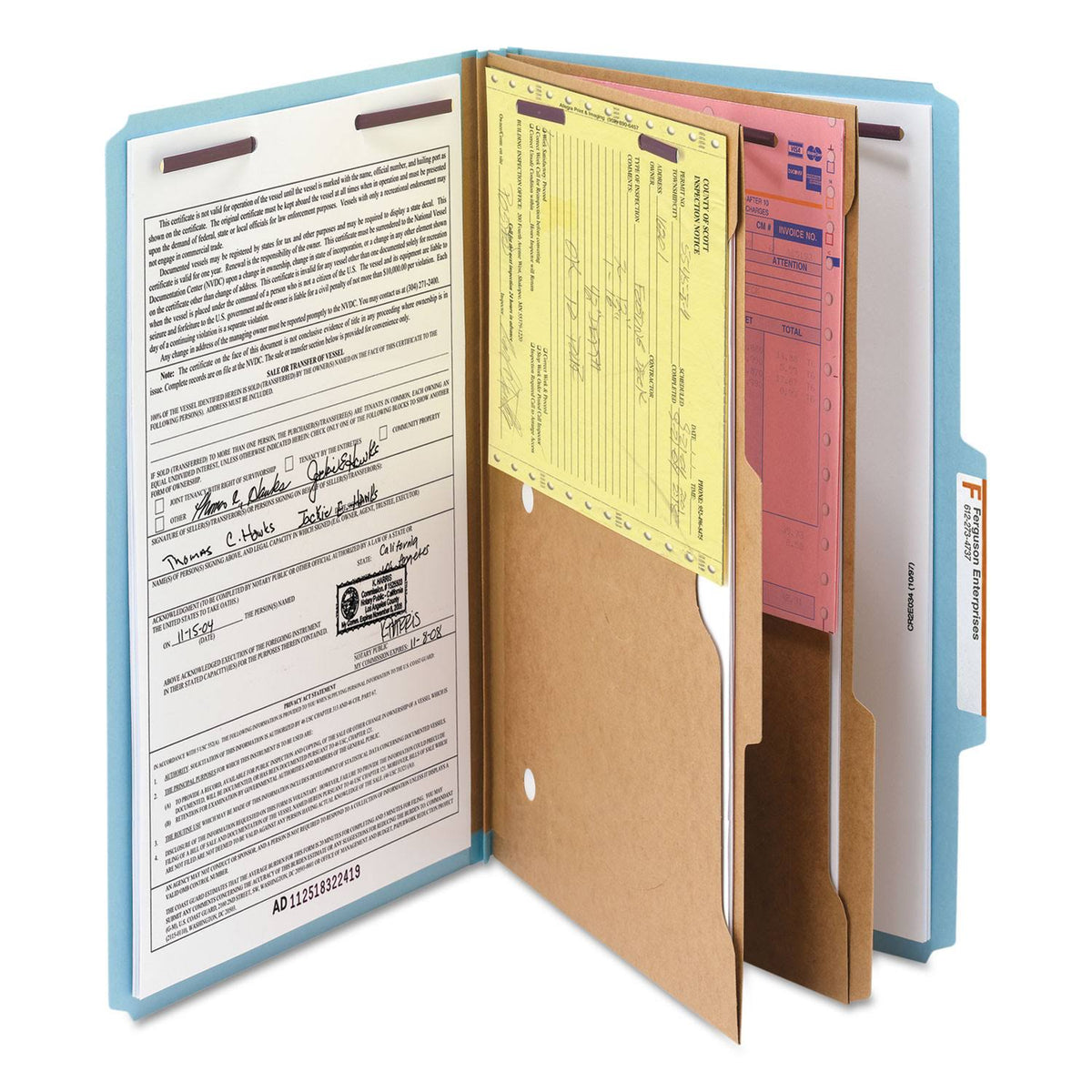 Blue 6-Section Pressboard Classification Folders with 2 Dividers, Legal, 10/bx N769
