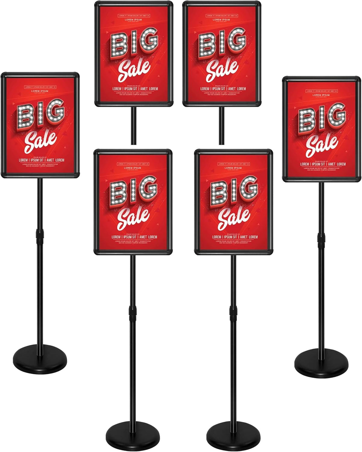 Adjustable Aluminum Snap Open Floor Sign Stand 8.5x11 Inches Black 6 Pack N779152