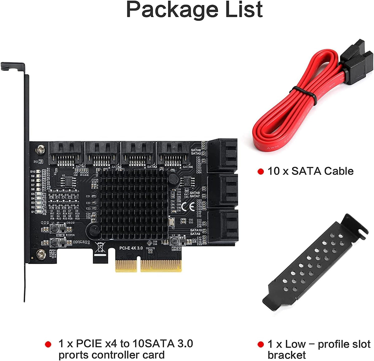 PCIE 4X SATA Card 10 Ports, 6 Gbps SATA 3.0 Controller PCIe Expansion Card, Non-Raid, with Low Profile Bracket and 10 SATA Cables U717