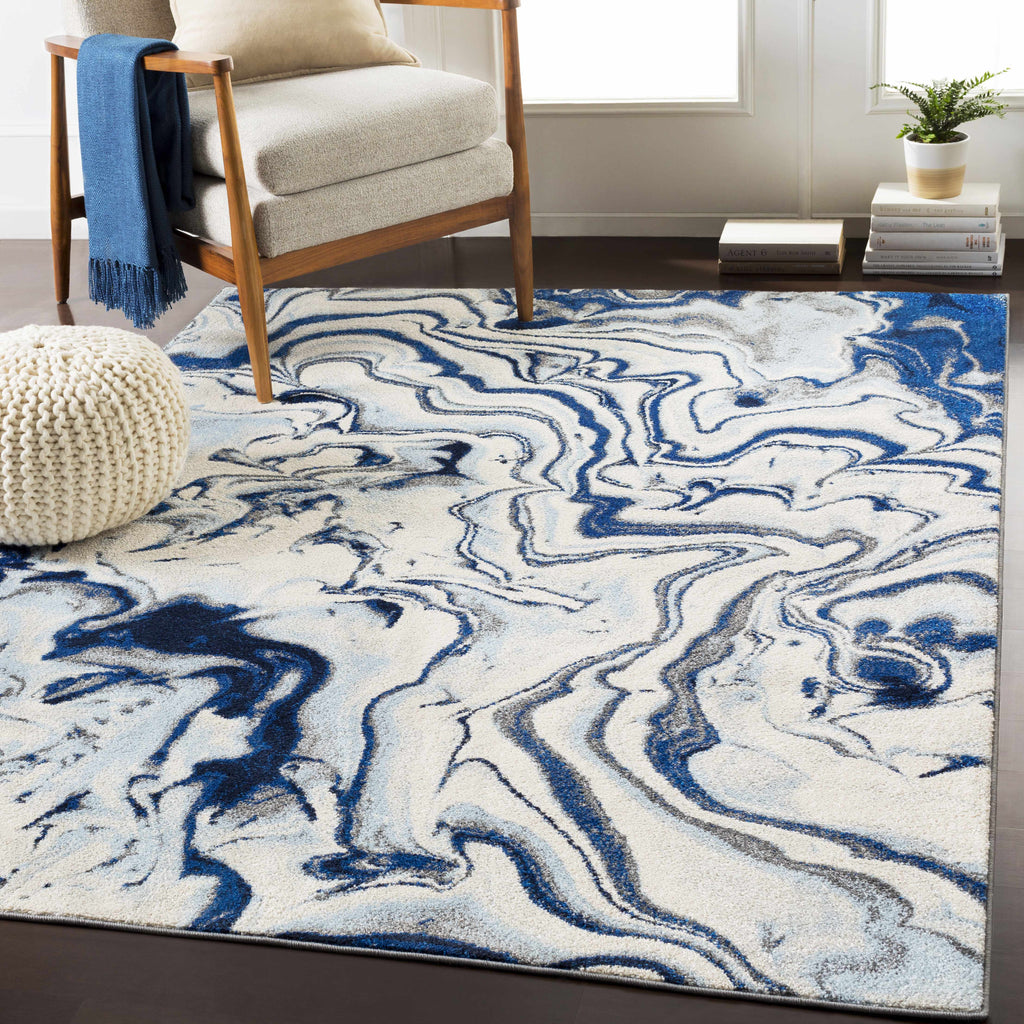 Abstract Coastal Marble Swirl Pattern Area Rug 8'10" x 12' K3066