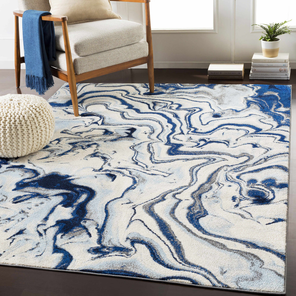 Abstract Coastal Marble Swirl Pattern Area Rug 8'10" x 12' K3066