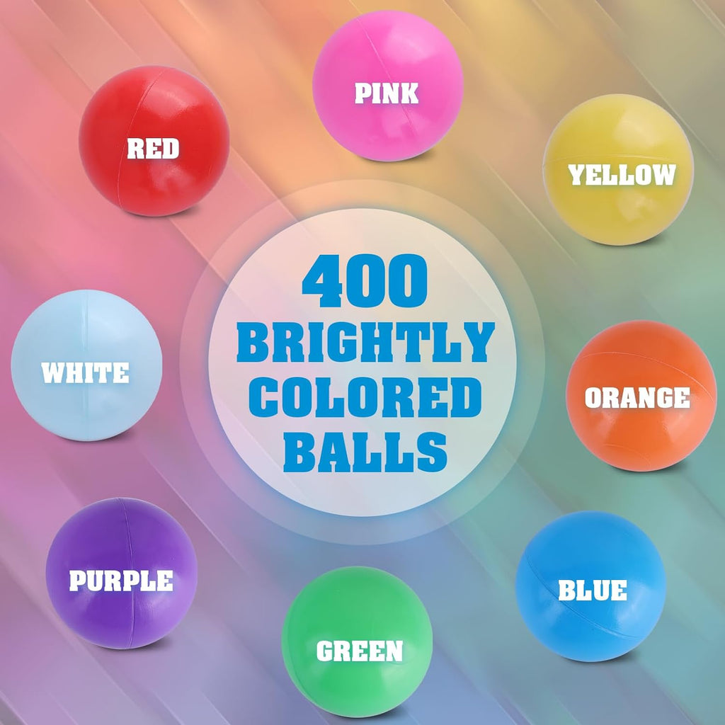 400 Count 8 Colors Plastic Ball Pit Balls with Storage Mesh Bag L562