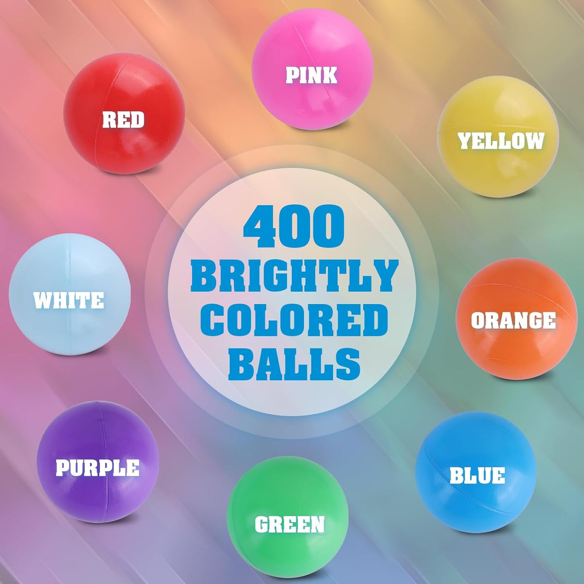 400 Count 8 Colors Plastic Ball Pit Balls with Storage Mesh Bag L562