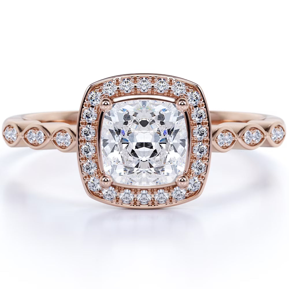 10K Rose Gold Vintage Halo Engagement Ring O421