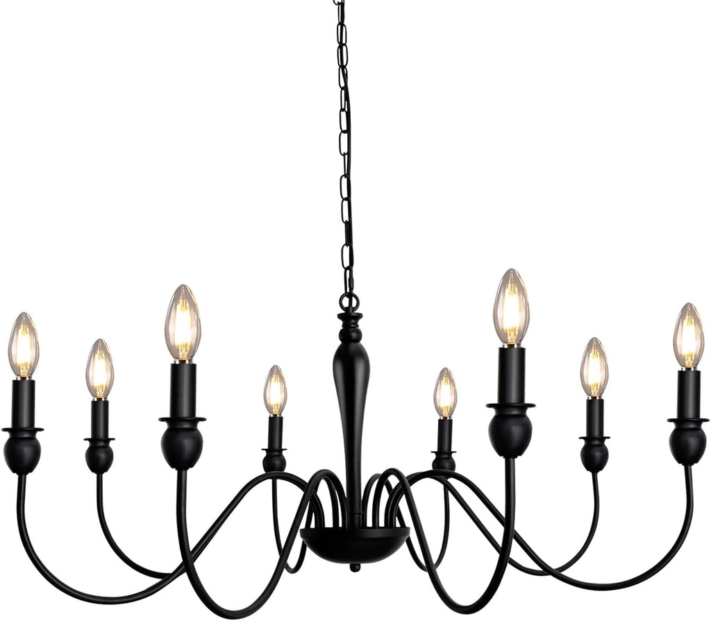 Matte Black 8 Light Rustic Industrial Chandelier C238