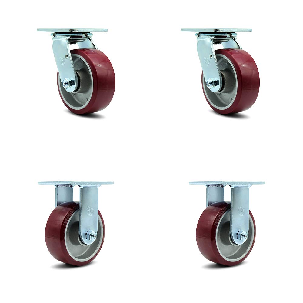 Rigid Top Plate Caster with 6" x 2" Maroon Wheel, 1200 lbs Capacity, Pack of 2 B306