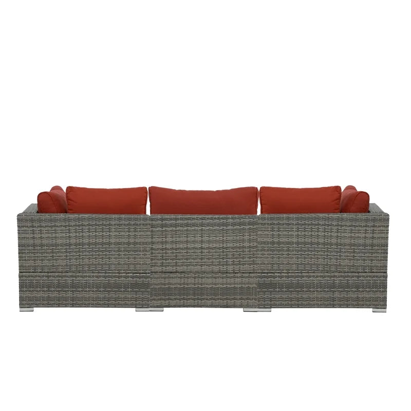 Red Wicker-Fabric Outdoor Sofa Three Piece D3083