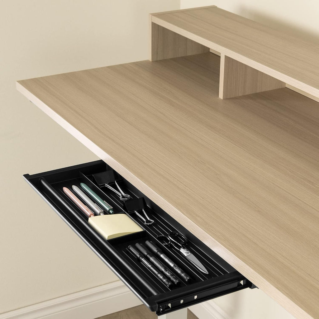 Adjustable Height Standing Desk with Built In Power Bar Soft Elm and Matte Black W467443