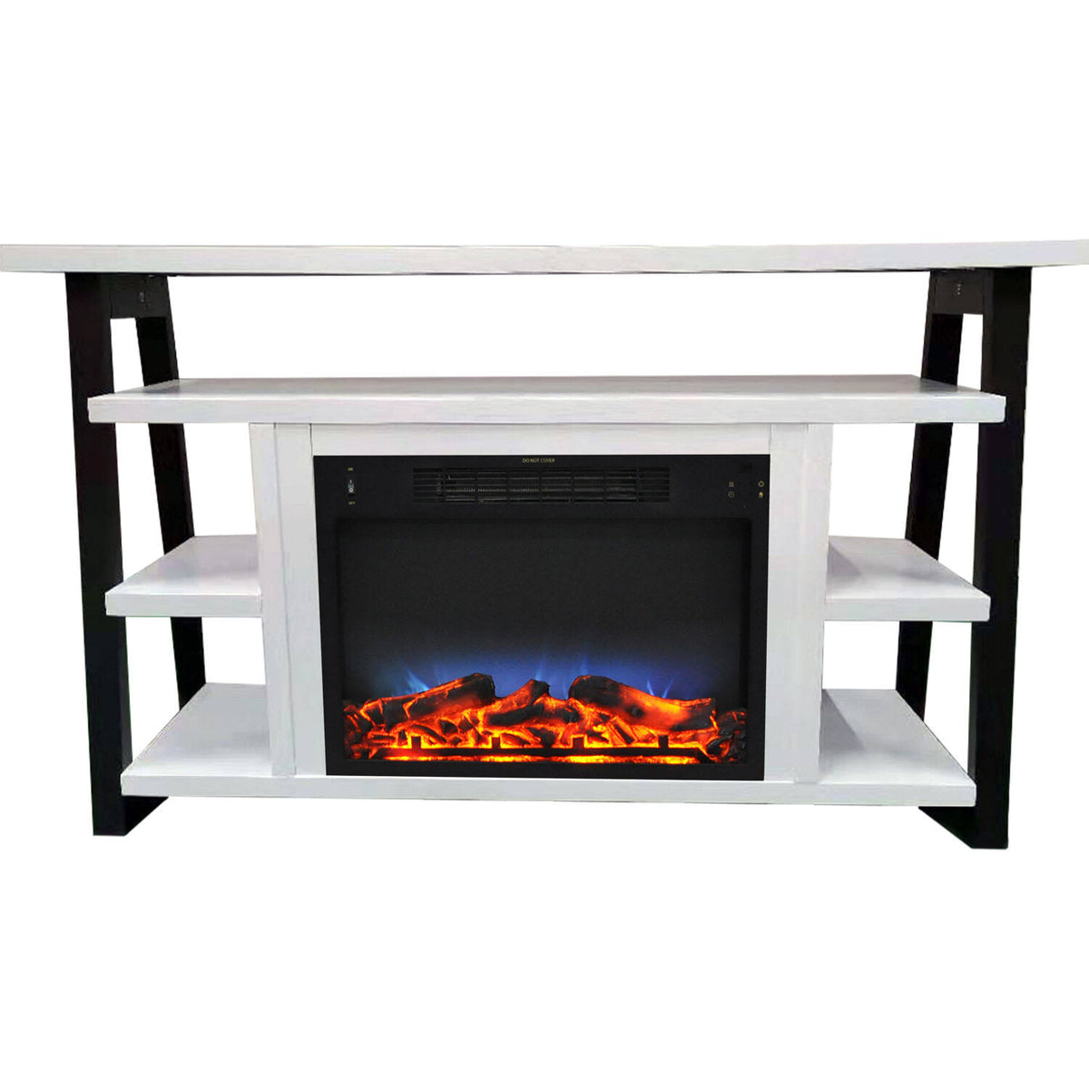 White Electric Fireplace Mantel with LED Flame I942