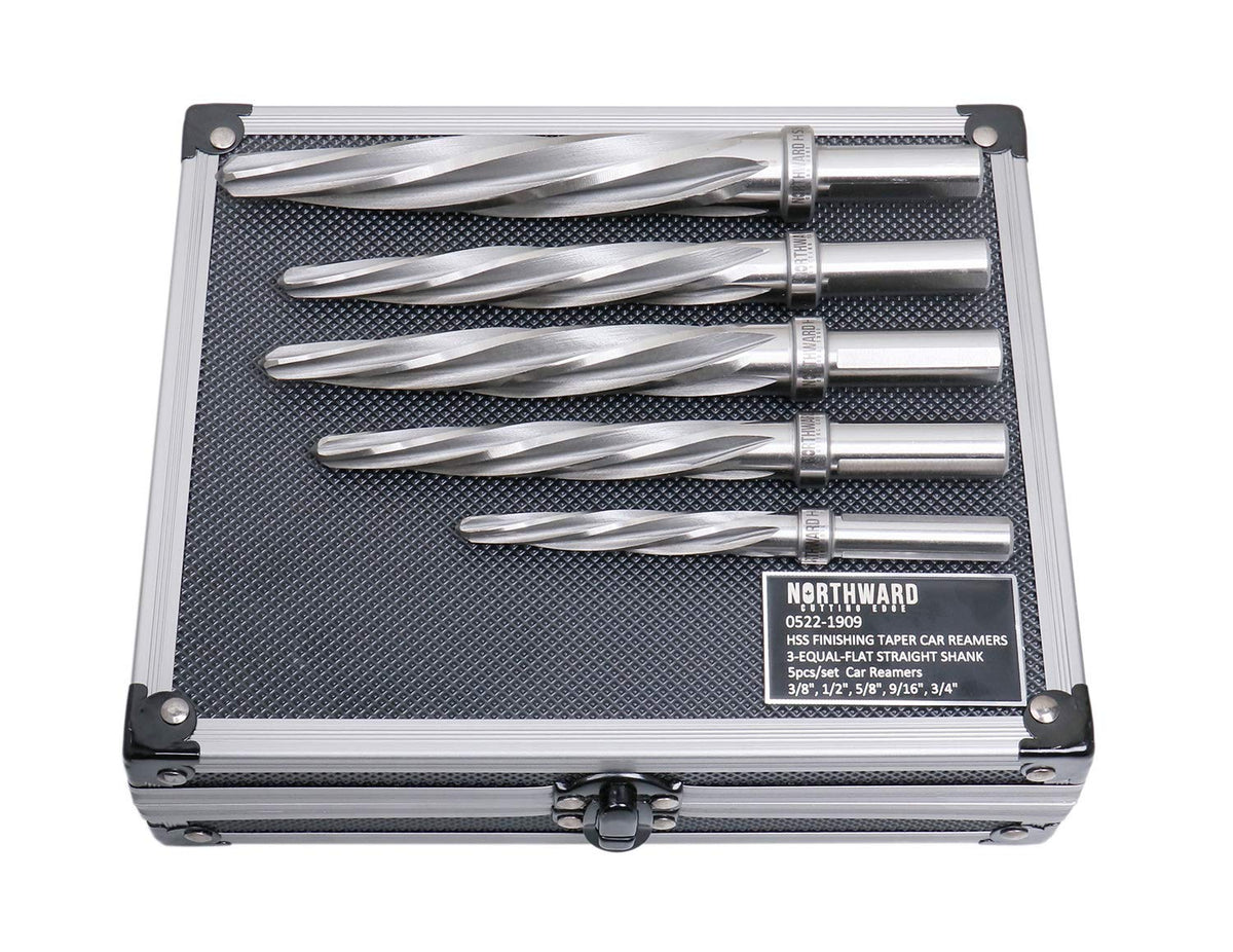 5 Pc H.S.S. Spiral Flute Car Reamer Set with Aluminum Case E61871