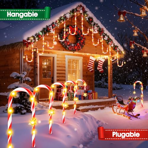 24-Pack Solar Christmas Candy Cane Lights, 144 LED O1458