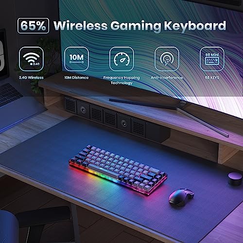 65% Wireless Gaming Keyboard, 68 Keys Ultra-Compact Anti-ghosting No-Conflict (Black-Grey) V27914