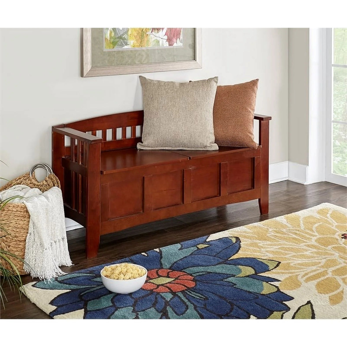 17" Split Seat Wood Storage Bench in Walnut Brown N673
