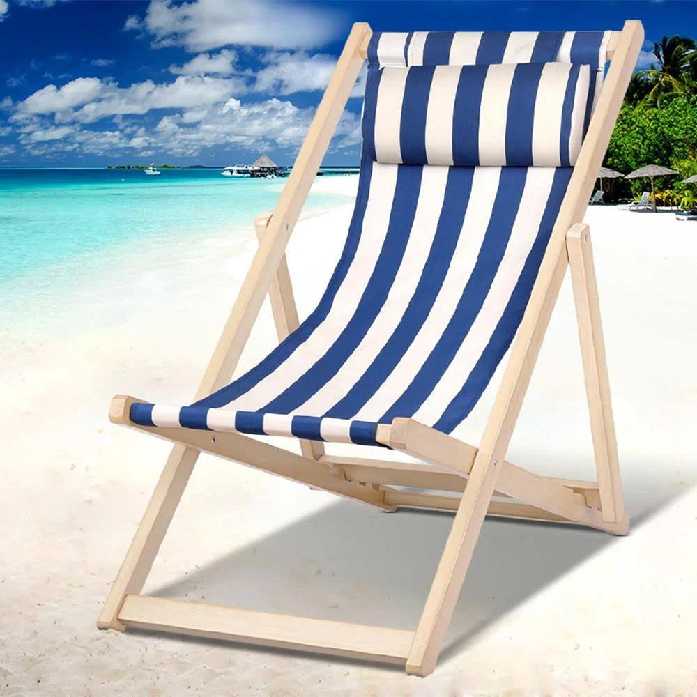 Blue & White Folding Beach Sling Chair V995543