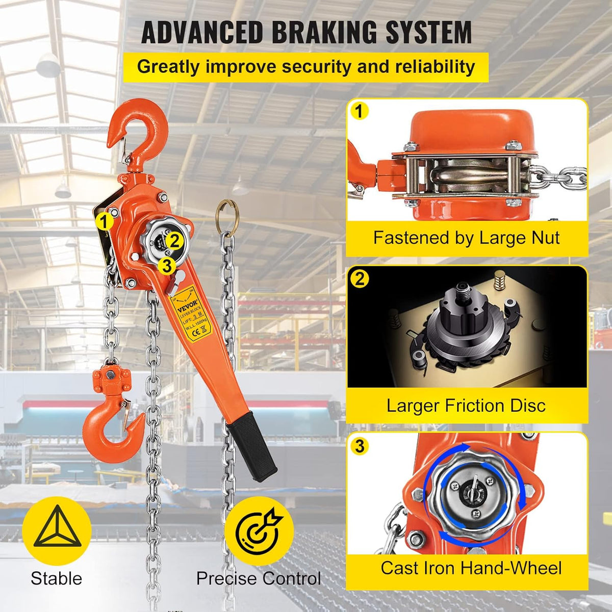 1.5Ton 3300lbs Capacity Ratchet Puller with 10FT Lifting Height, Heavy Duty Steel Hooks A278226