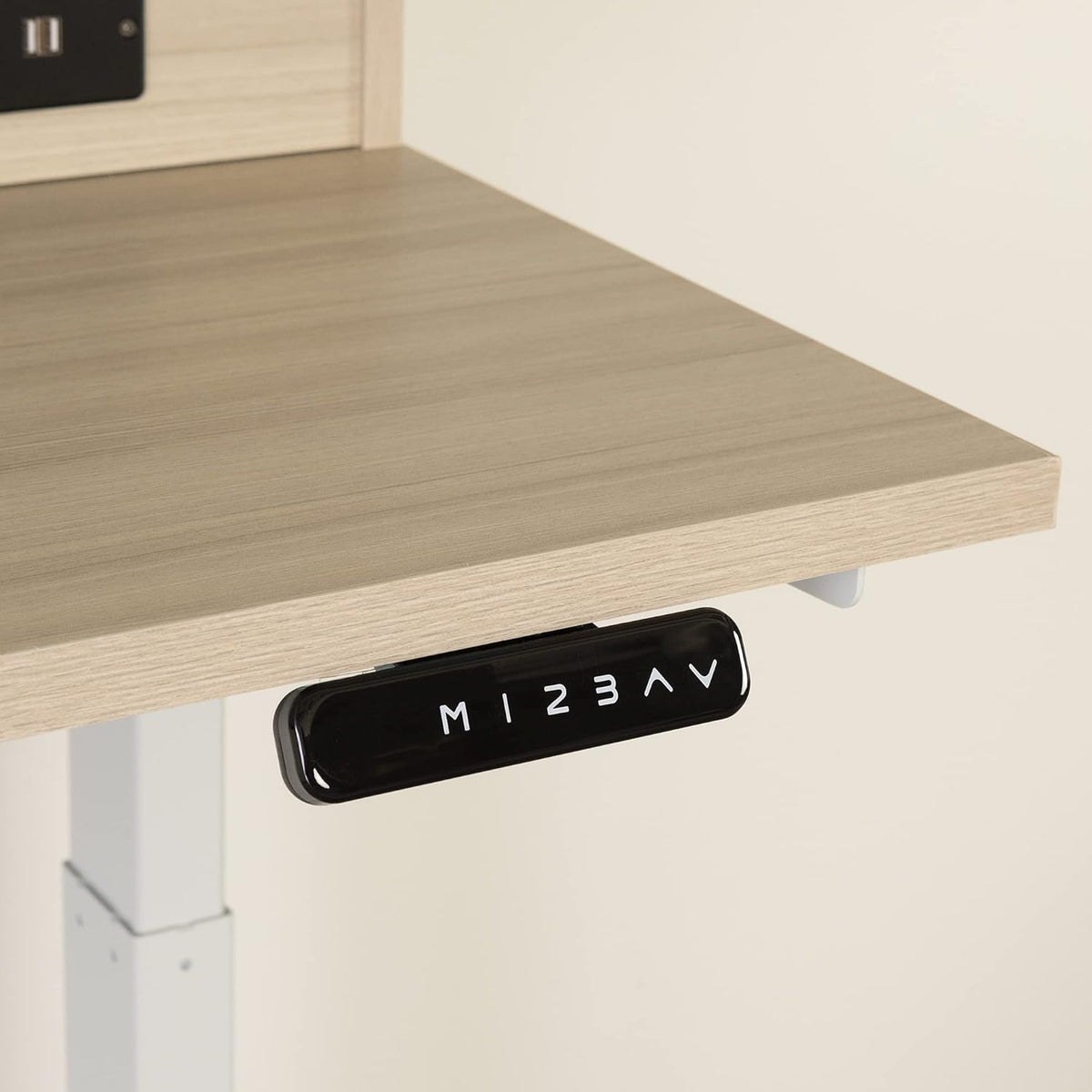 Adjustable Height Standing Desk with Built In Power Bar Soft Elm and Matte Black W467443