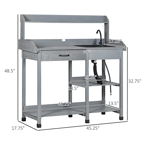 Wooden Potting Bench Table with Sink and Drawer T6717