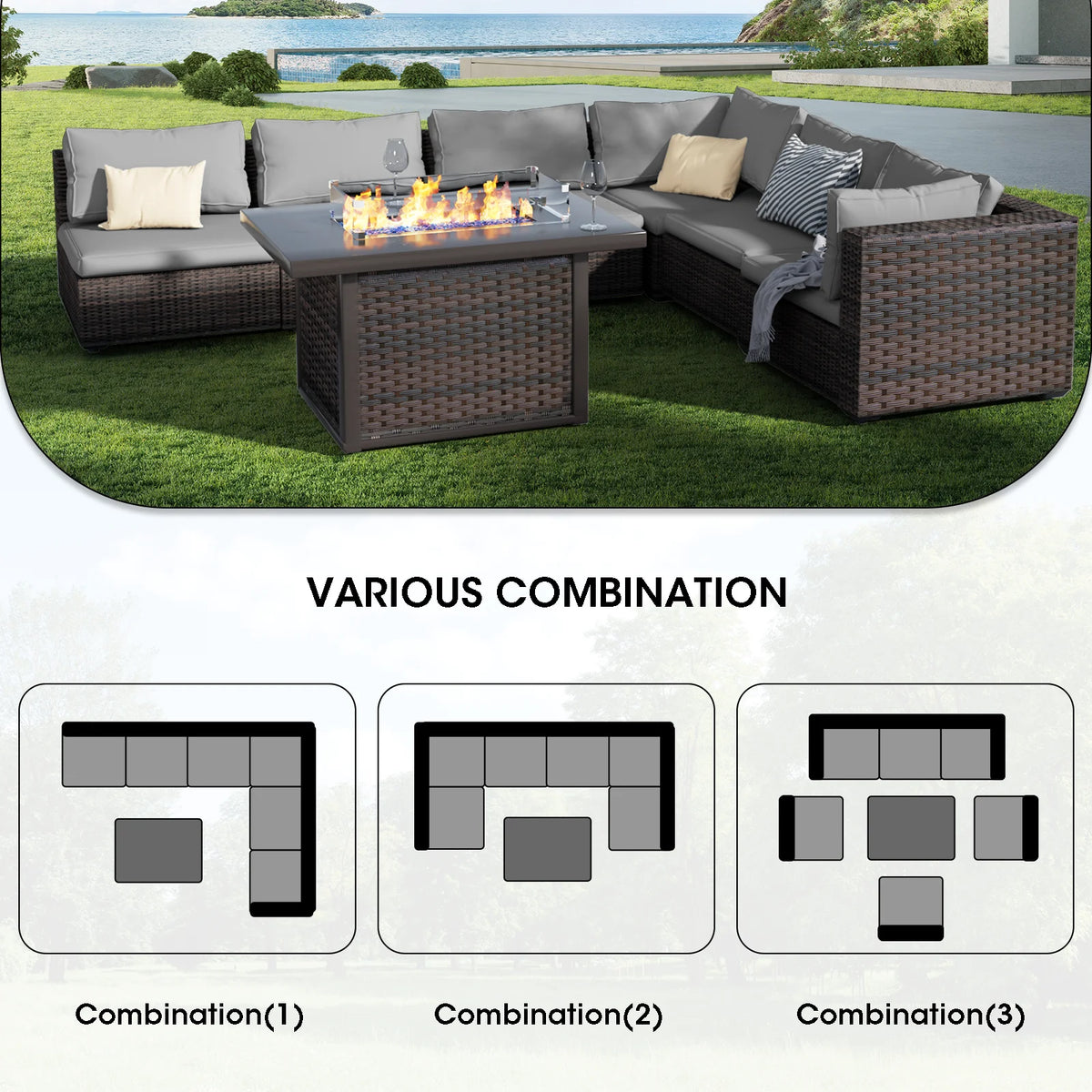 Blue Wicker Sectional Sofa P52828