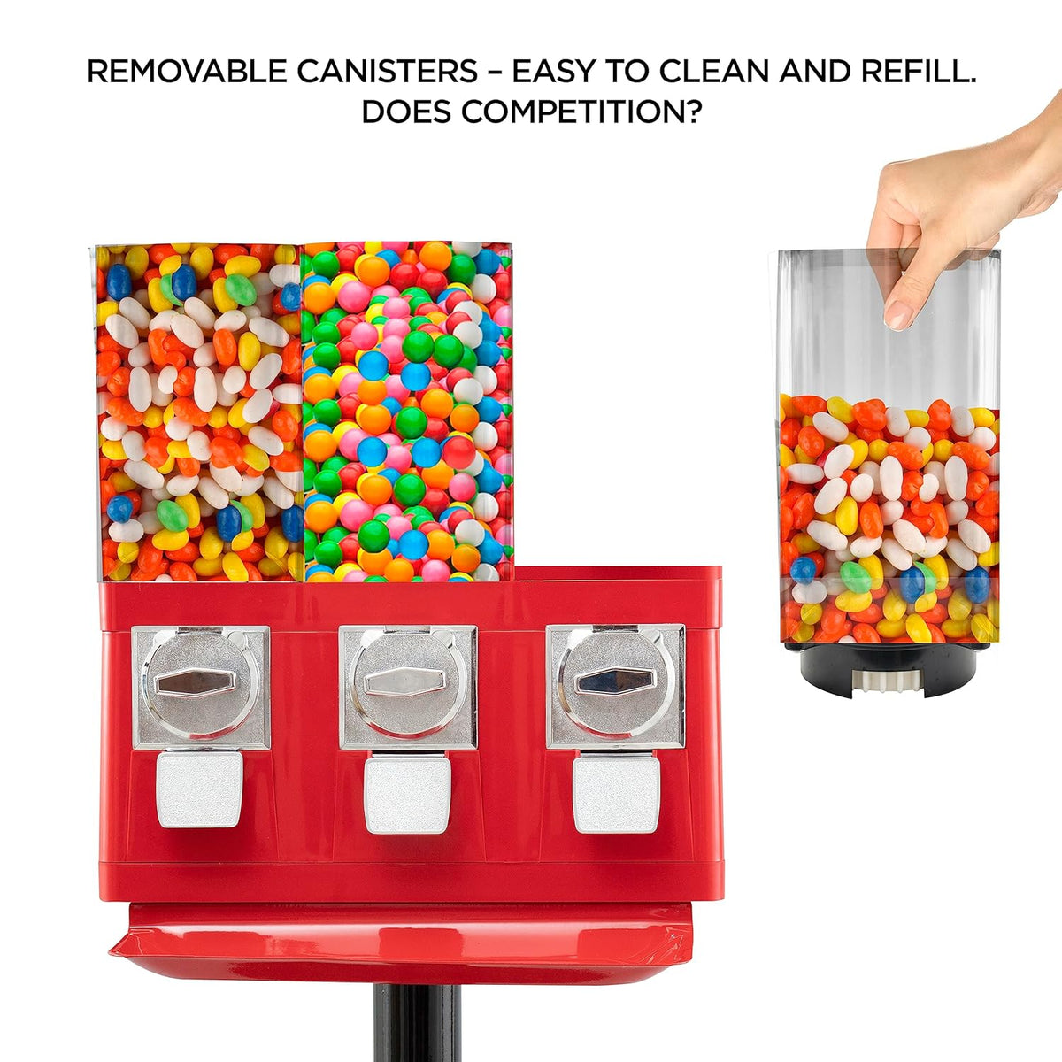 Triple Candy Vending Machine with 3 Removable Canisters and Quarter Coin Operated Anti-Theft Lock T73521