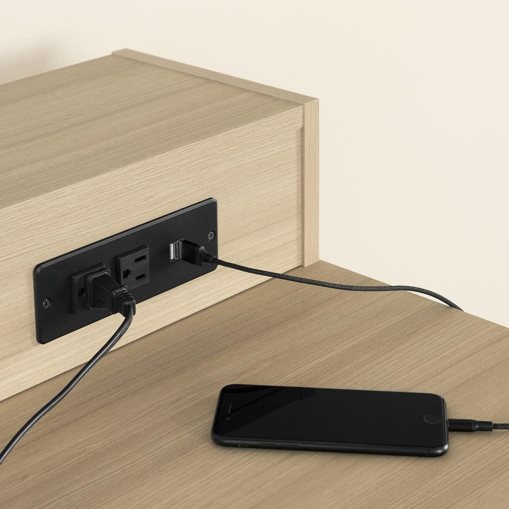 Adjustable Height Standing Desk with Built In Power Bar Soft Elm and Matte Black W467443