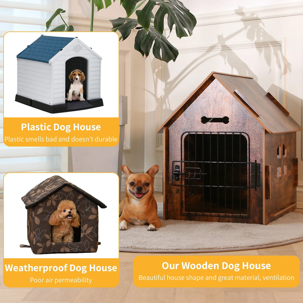 Brown Wooden Dog House with Door and Roof L242196
