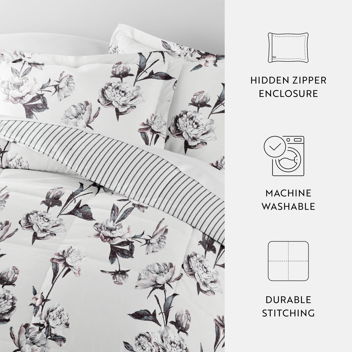 Vintage Magnolia Stripe Reversible Comforter Bed Set Queen Y543226