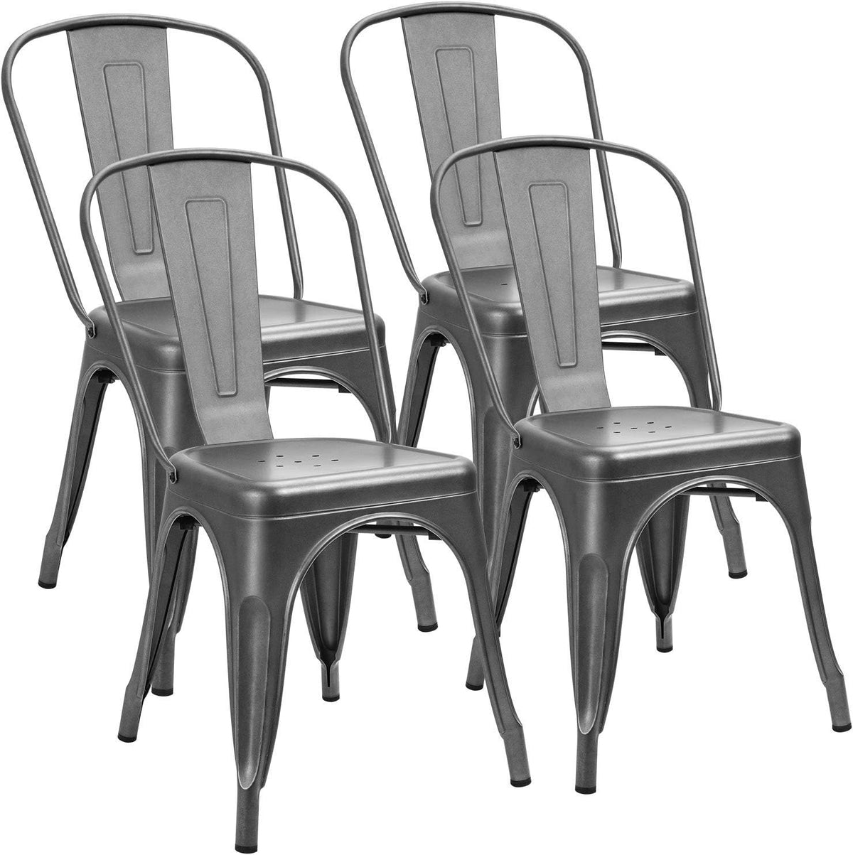 Grey Metal Stackable Dining Chairs Set of 4 D77196