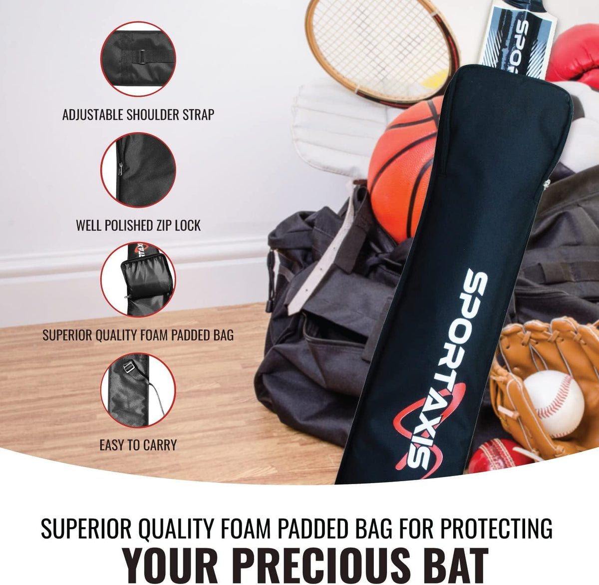 Wooden Kashmir Willow Cricket Bat with Foam-Padded Bag W1348