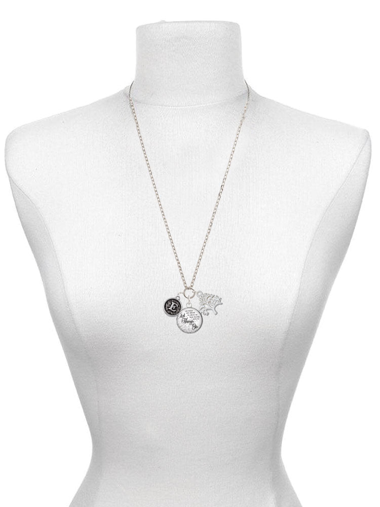 Silvertone Round Charm Necklace, 28" Z776