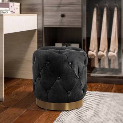Black Velvet Tufted Button Footrest Stool R8577