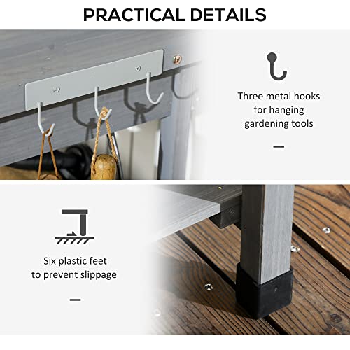 Wooden Potting Bench Table with Sink and Drawer T6717
