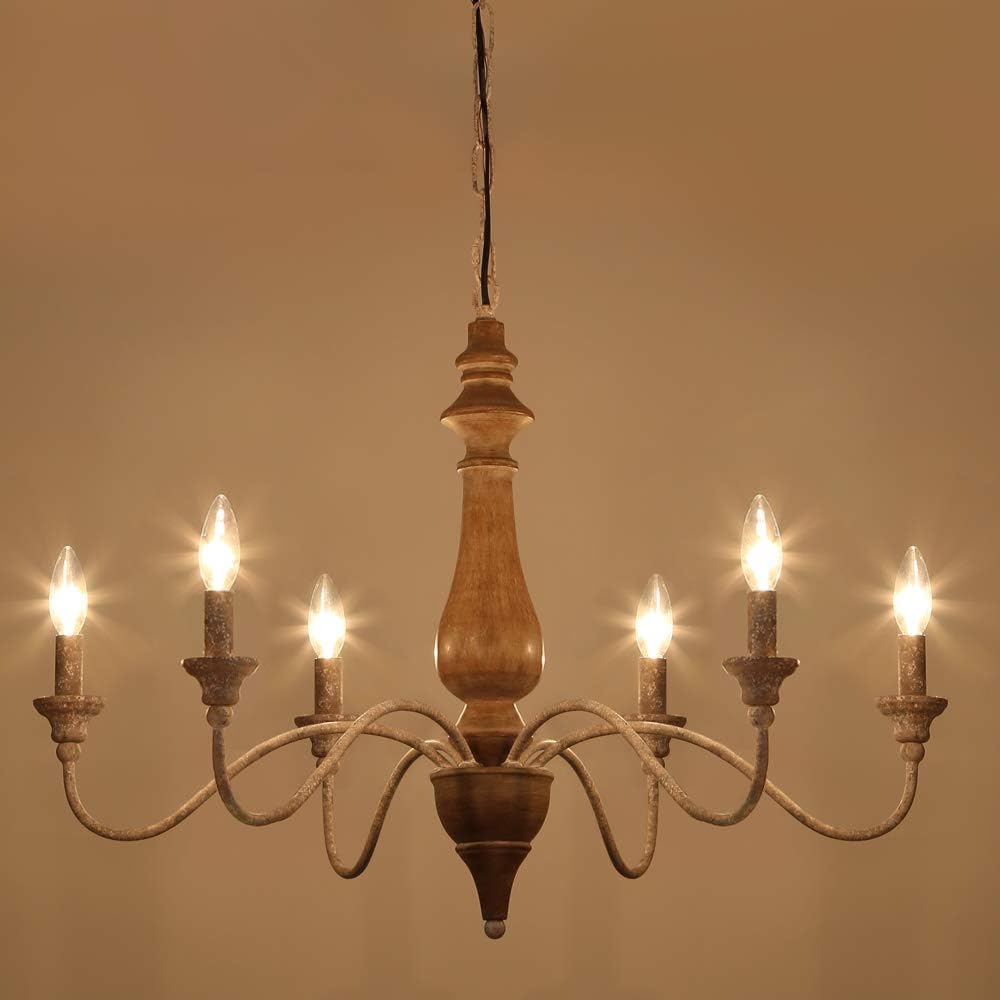 6 Light Rustic Candle Chandelier with Imitation Wood Finish V1514