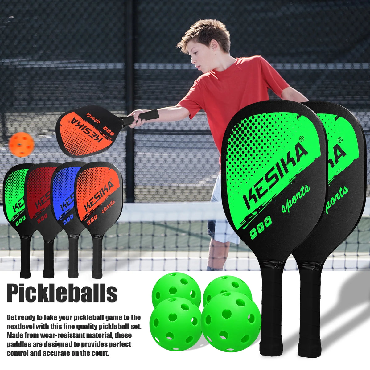 Pickleball Paddle Set 2 Rackets & 4 Balls with Carrying Bag B1905