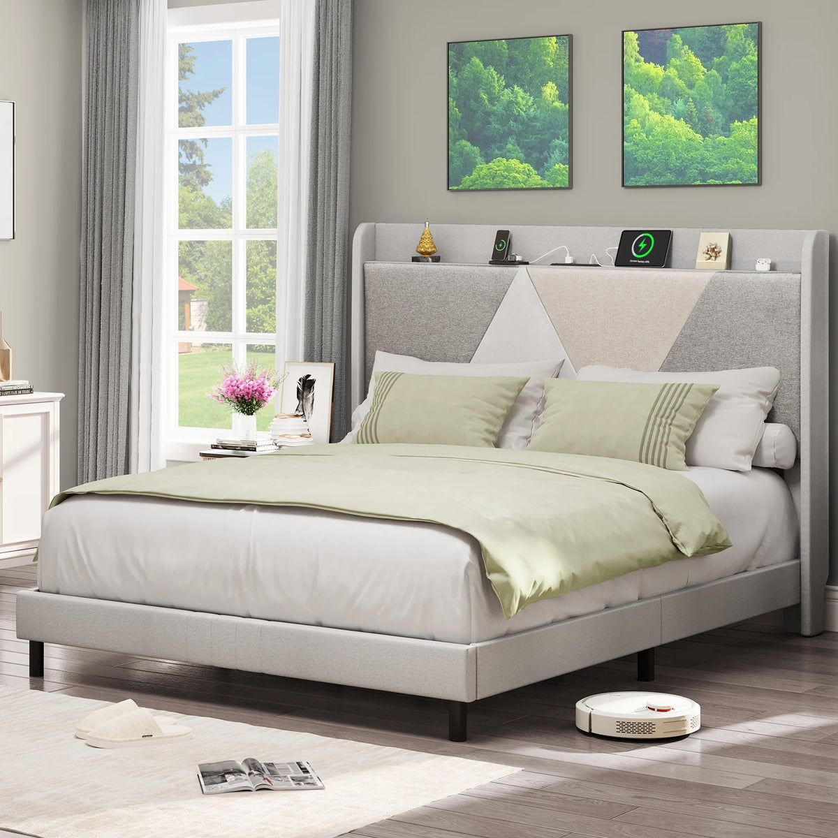 Queen Size Bed Frame with Type-C & USB Ports C7512