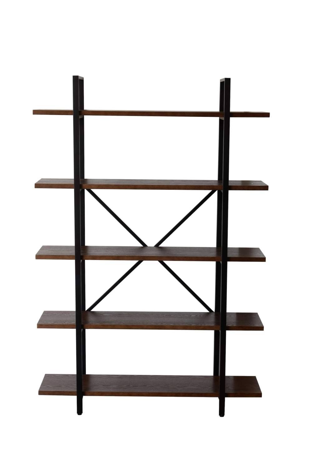 Walnut 5-Shelf Bookcase Brown Metal W293