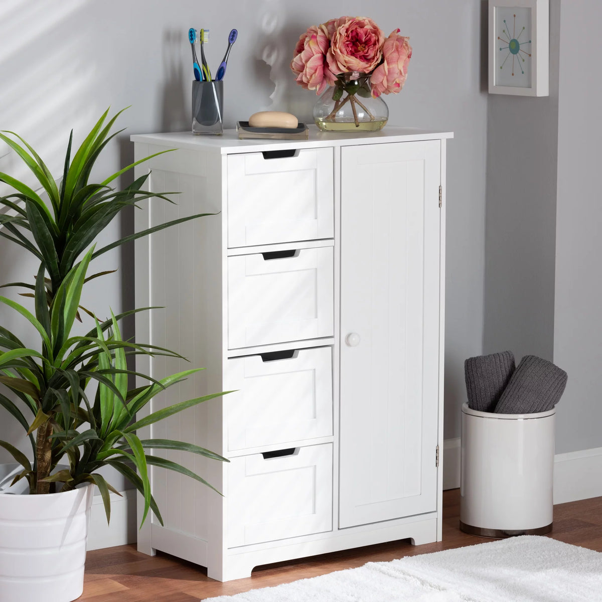 White 4-Drawer Wood Bathroom Storage Cabinet W31180