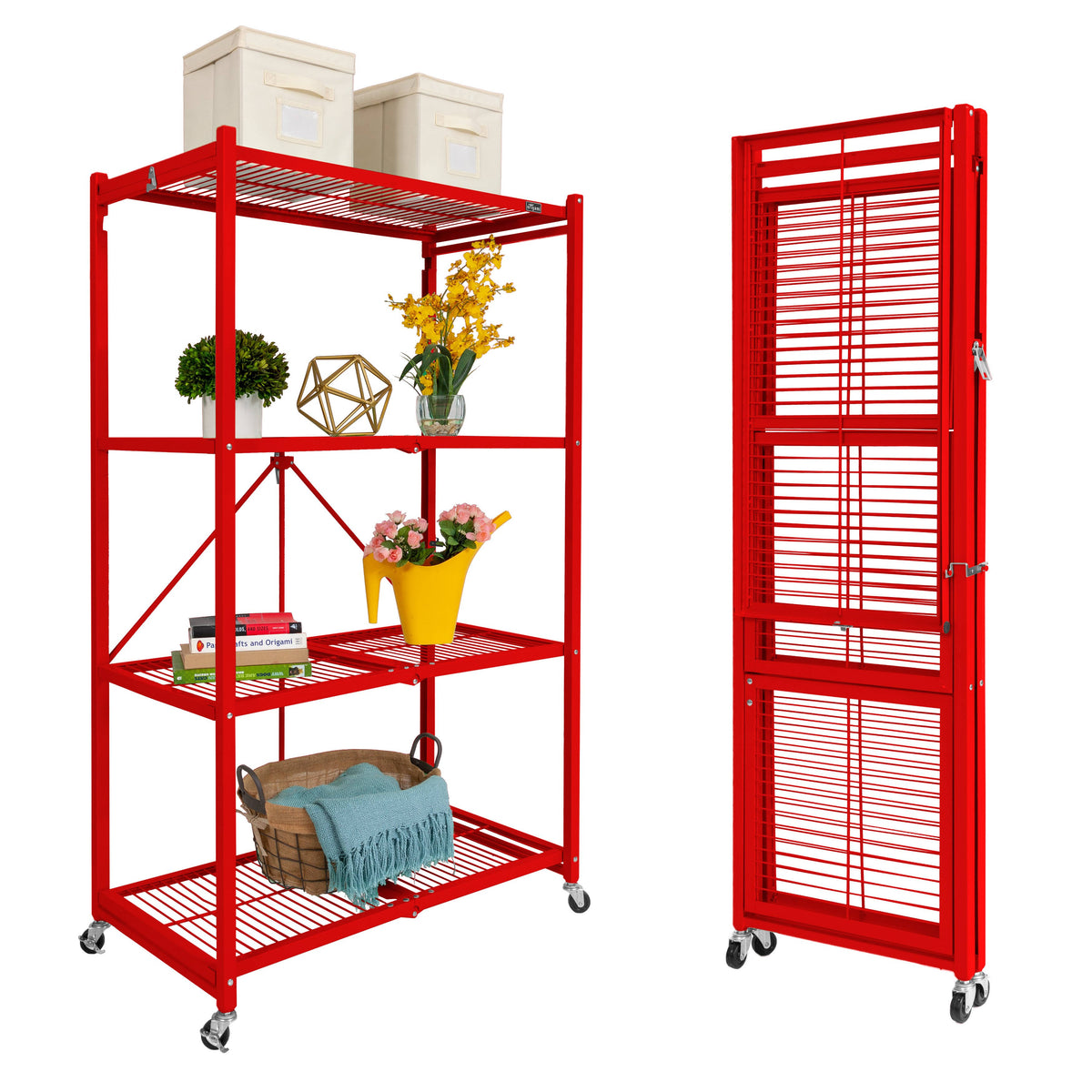 Large 4-Tier Heavy-Duty Rack with Casters Red U7262