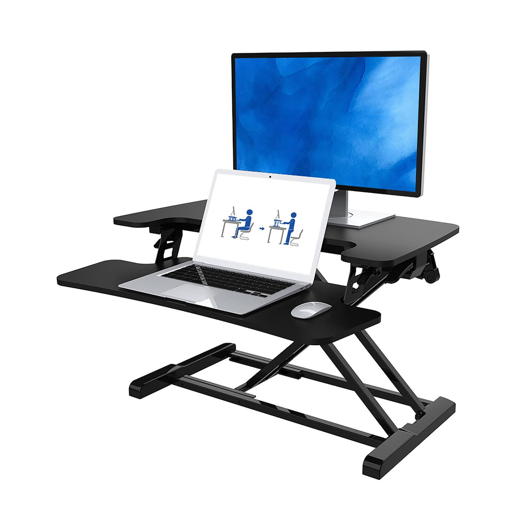 Black Height Adjustable Standing Desk Converter with Keyboard Tray T456226