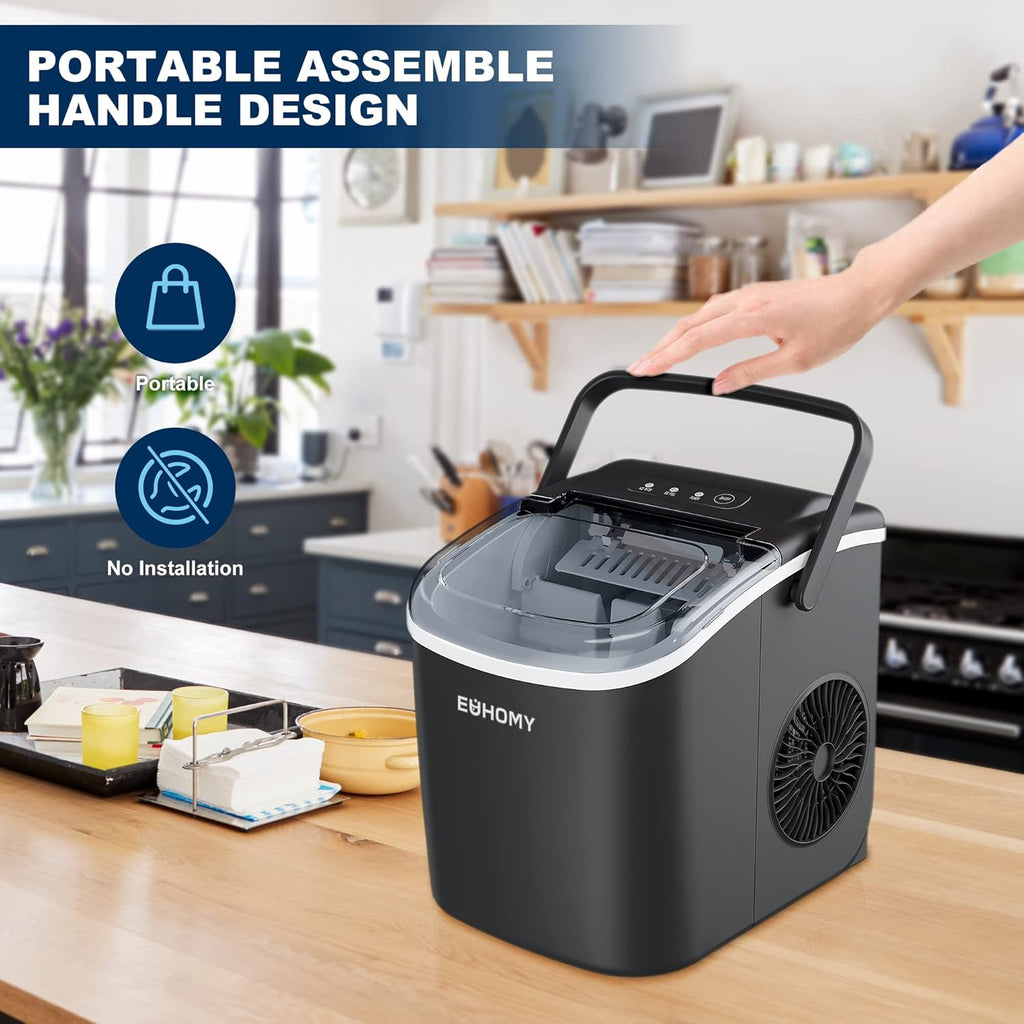 Black Countertop Ice Maker with 1.3lbs Basket and Scoop R6867