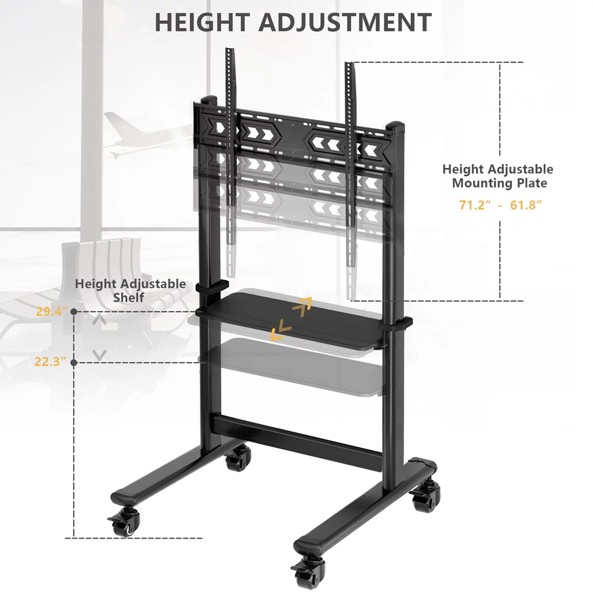 Black Rolling Mobile TV Stand for 55 to 90 inch Flat Screen TVs F86819