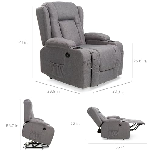 Black Linen Power Lift Recliner Chair B3470