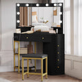 Black Corner Vanity Desk with Mirror and 6 Drawers R439