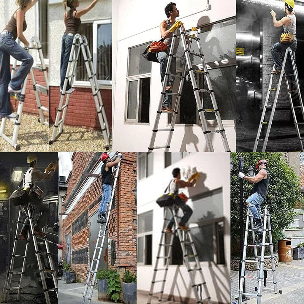 Telescoping Ladder 12.5 FT Aluminum Lightweight Compact Ladder with Stabilizer Bar, 330lb Load Capacity F62583