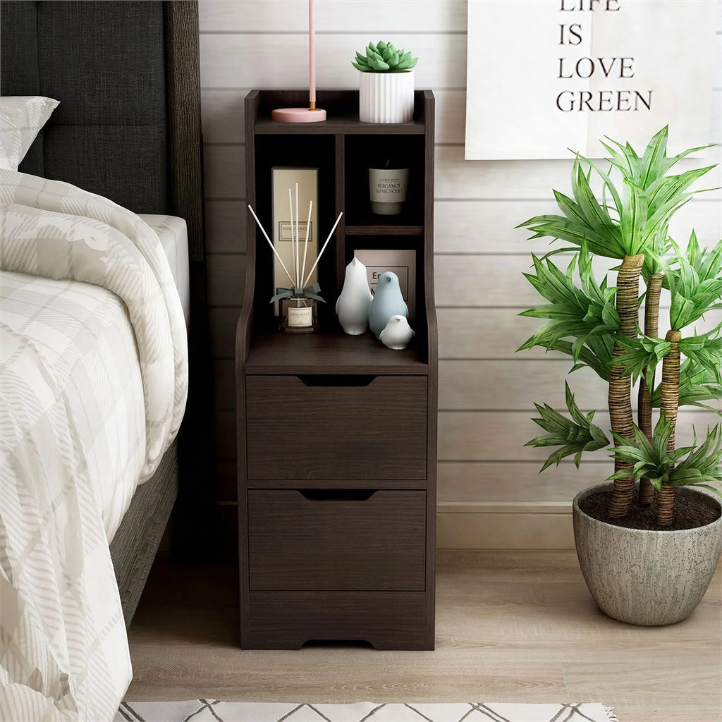 Walnut Wood 2-Drawer Nightstand with Open-Shelf X359