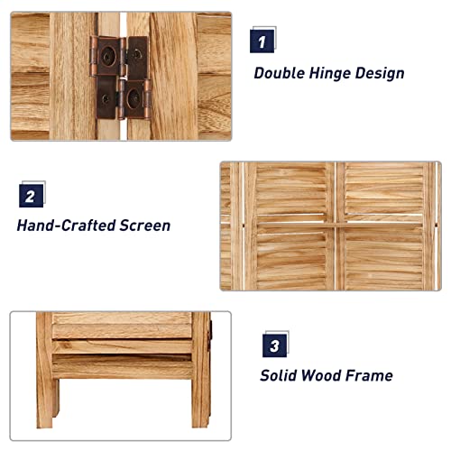 4 Panel Wooden Room Divider with Shelves (Deep Brown) Q65876